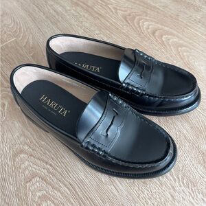 HARUTA Women's Black Leather Loafers (from Japan)